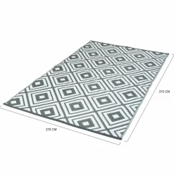 Tapis extérieur jardin motifs géométriques gris et blanc 270 x 370 cm