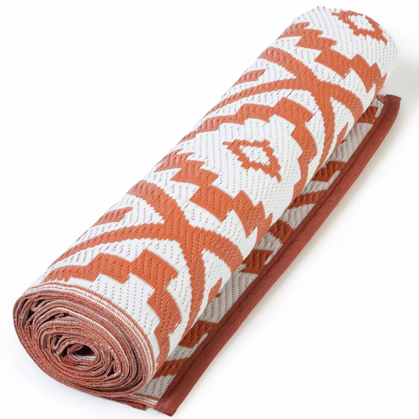 Tapis extérieur terracotta et blanc motifs géométriques 120 x 180 cm