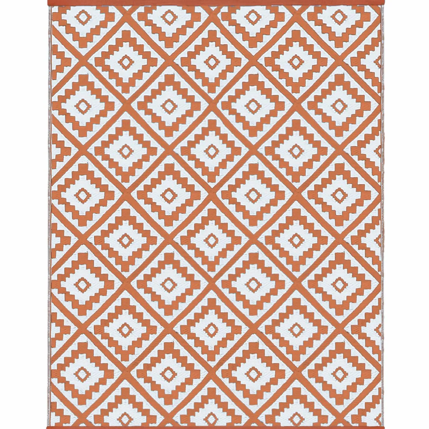 Tapis extérieur terracotta motifs géométriques 270 x 370 cm