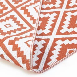 Tapis extérieur terracotta et blanc motifs géométriques 180 x 280 cm