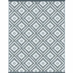 Tapis extérieur terrasse motifs géométriques gris et blanc 120 x 180 cm