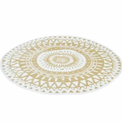 Tapis extérieur terrasse motifs maoris blanc et naturel 150 cm
