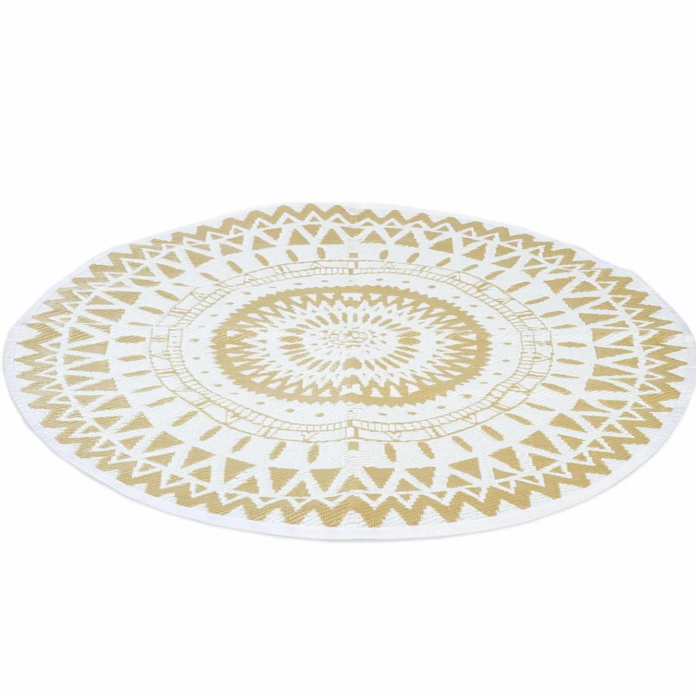 Tapis extérieur terrasse motifs maoris blanc et naturel 150 cm