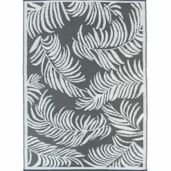 Tapis extérieur terrasse motifs tropicaux gris et blancs 180 x 280 cm