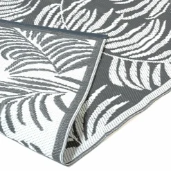 Tapis extérieur terrasse motifs tropicaux gris et blancs 180 x 280 cm