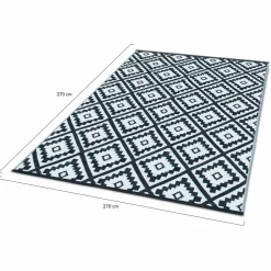 Tapis extérieur terrasse motifs géométriques noir et blanc 270 x 370 cm