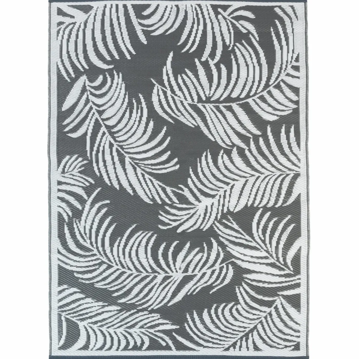 Tapis extérieur terrasse motif tropical gris et blanc 160 x 260 cm