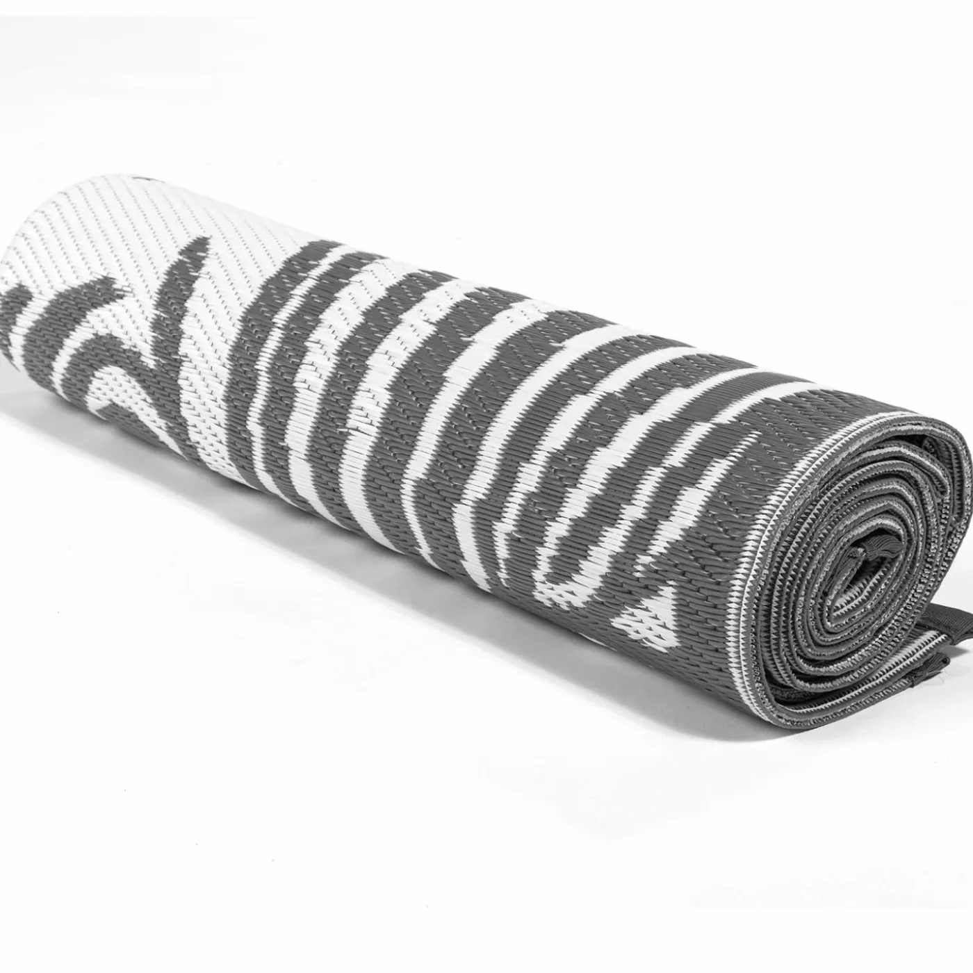 Tapis extérieur terrasse motif tropical gris et blanc 160 x 260 cm