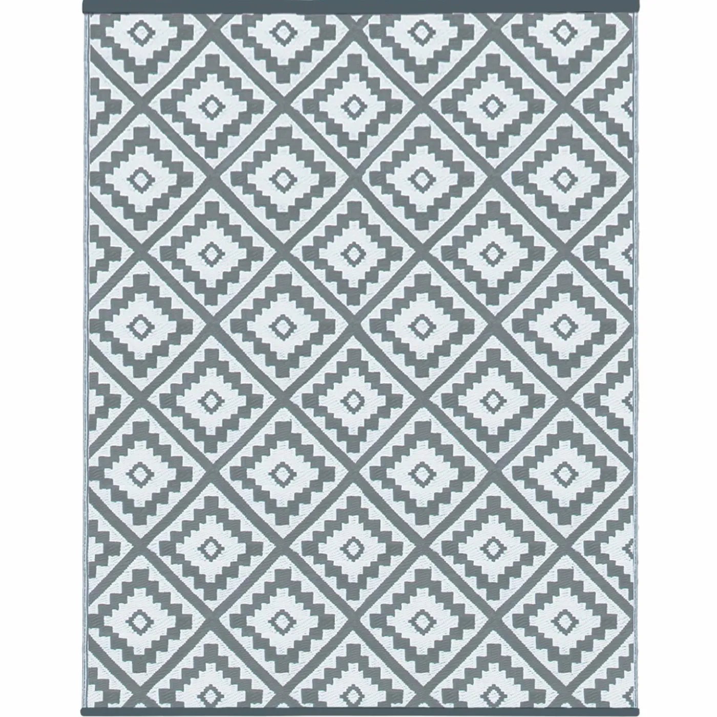 Tapis extérieur terrasse motifs géométriques gris et blanc 160 x 260 cm