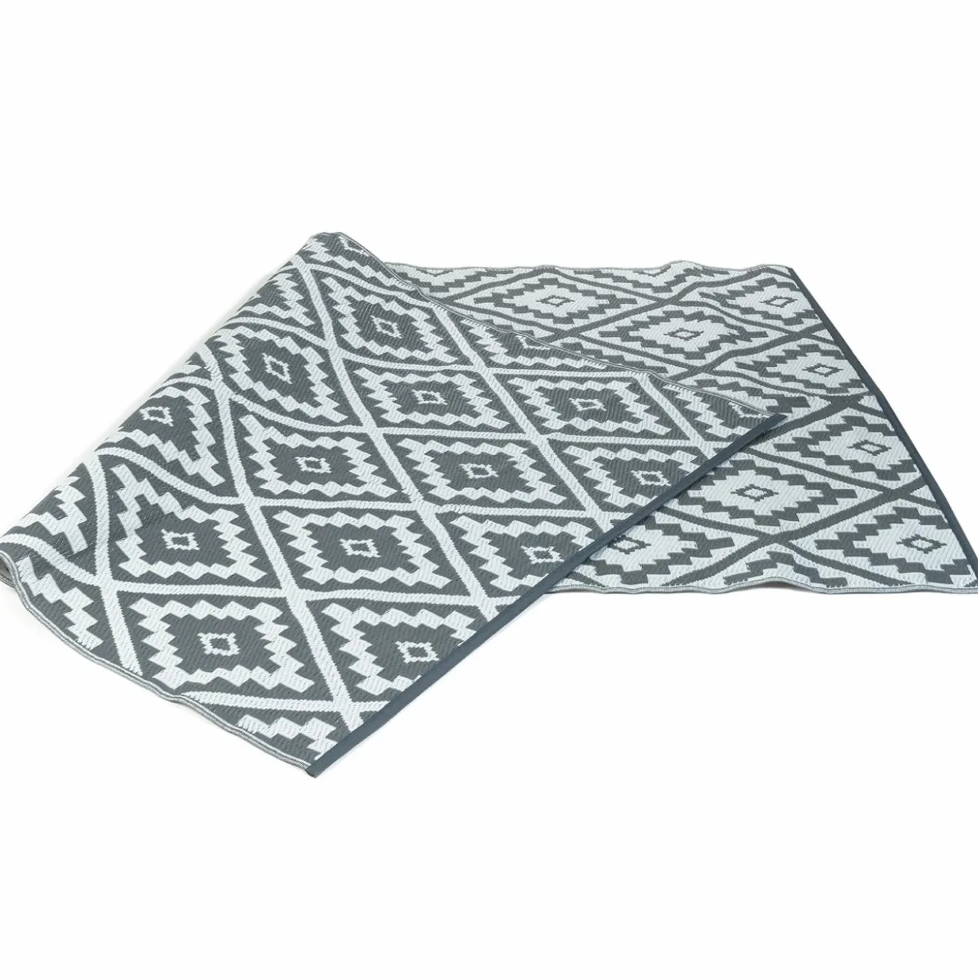 Tapis extérieur terrasse motifs géométriques gris et blanc 160 x 260 cm
