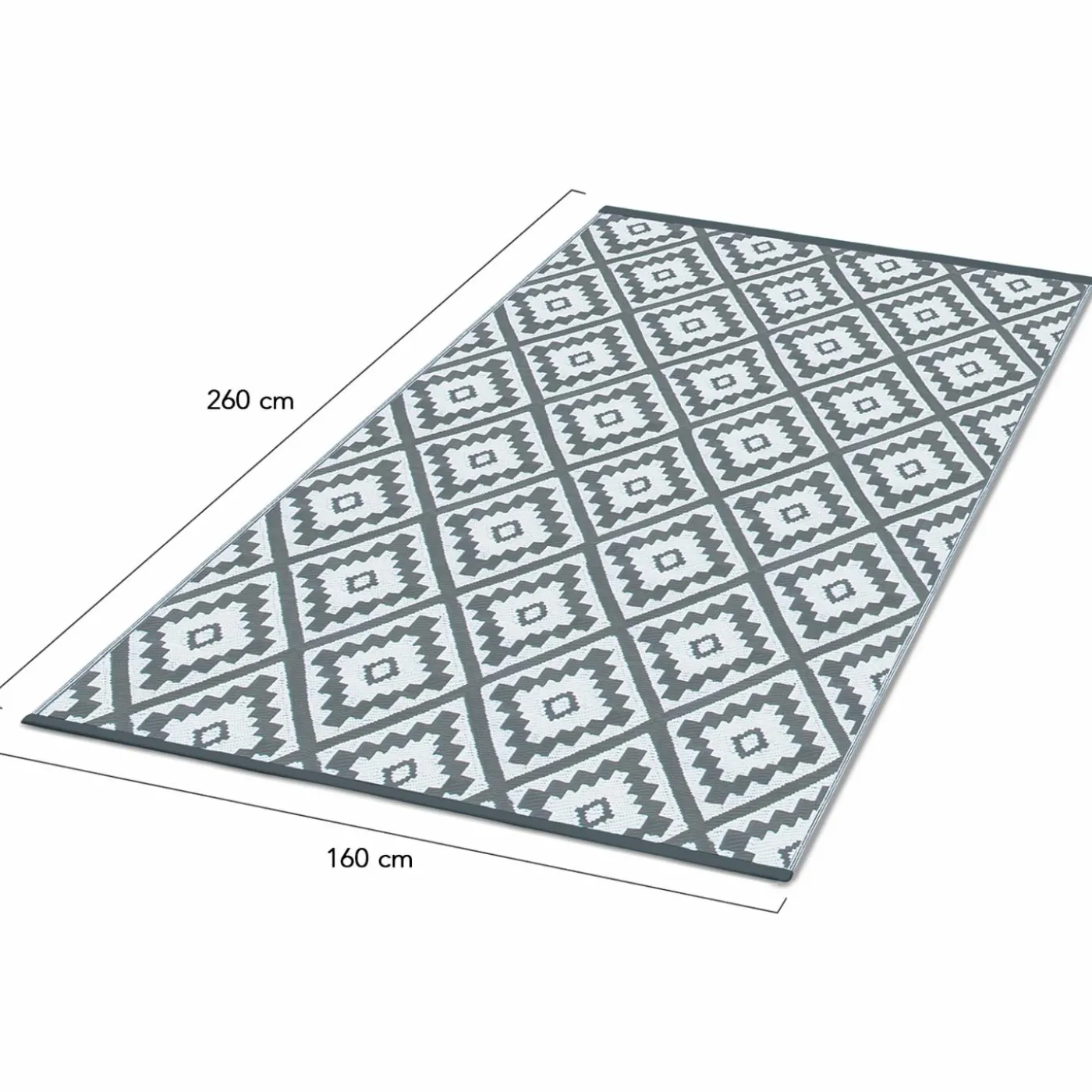 Tapis extérieur terrasse motifs géométriques gris et blanc 160 x 260 cm