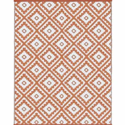 Tapis extérieur terrasse motifs géométriques terracotta et blanc 160 x 260 cm