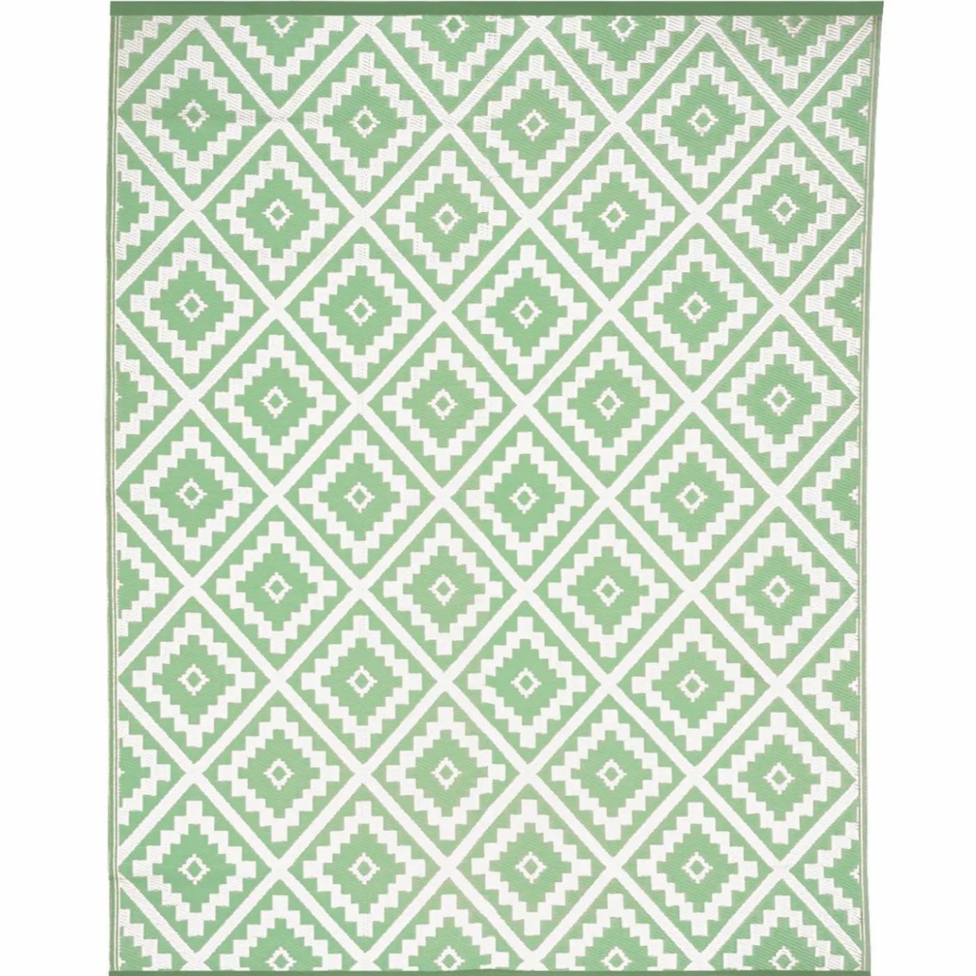 Tapis extérieur vert sauge et blanc motifs géométriques 180 x 280 cm
