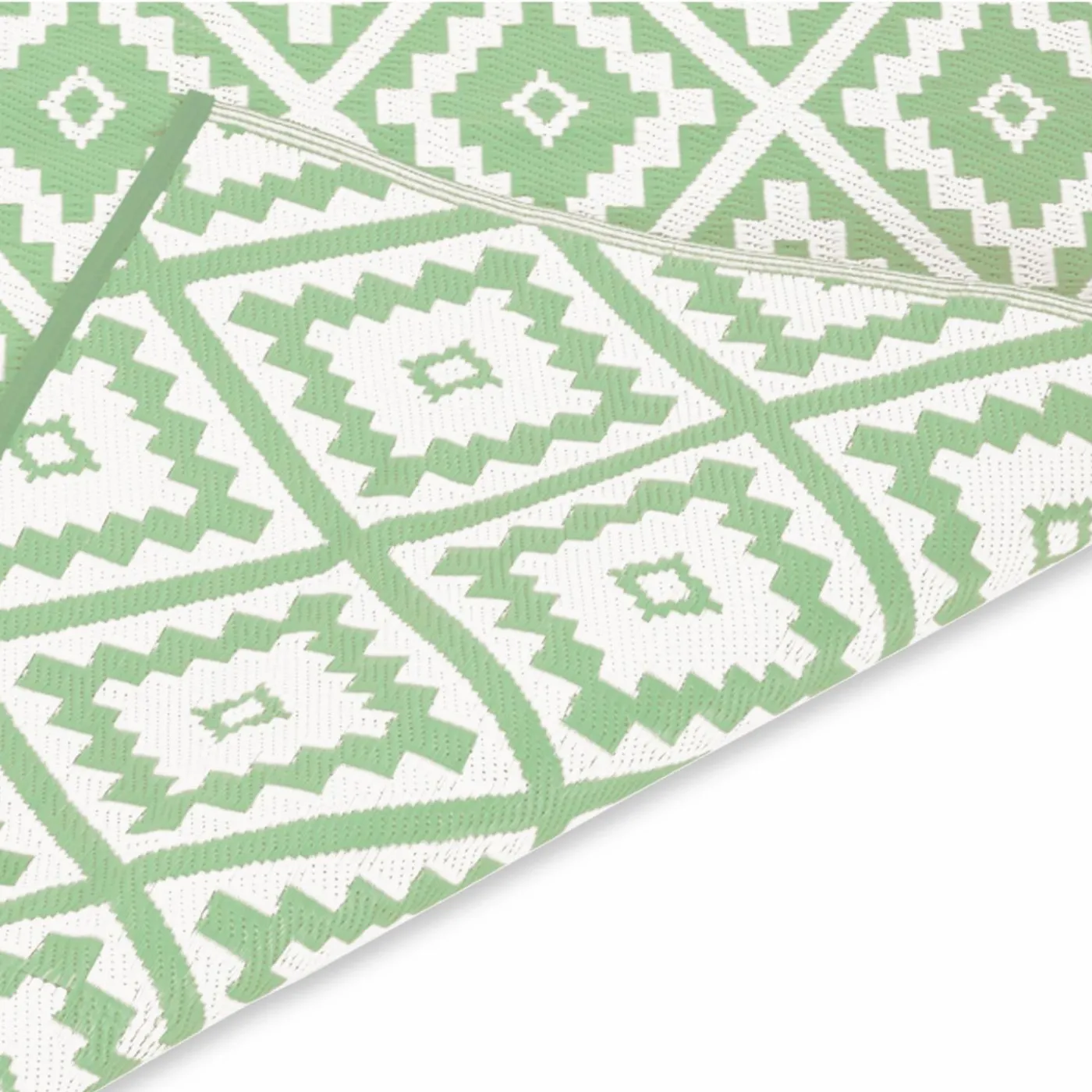 Tapis extérieur vert sauge et blanc motifs géométriques 180 x 280 cm