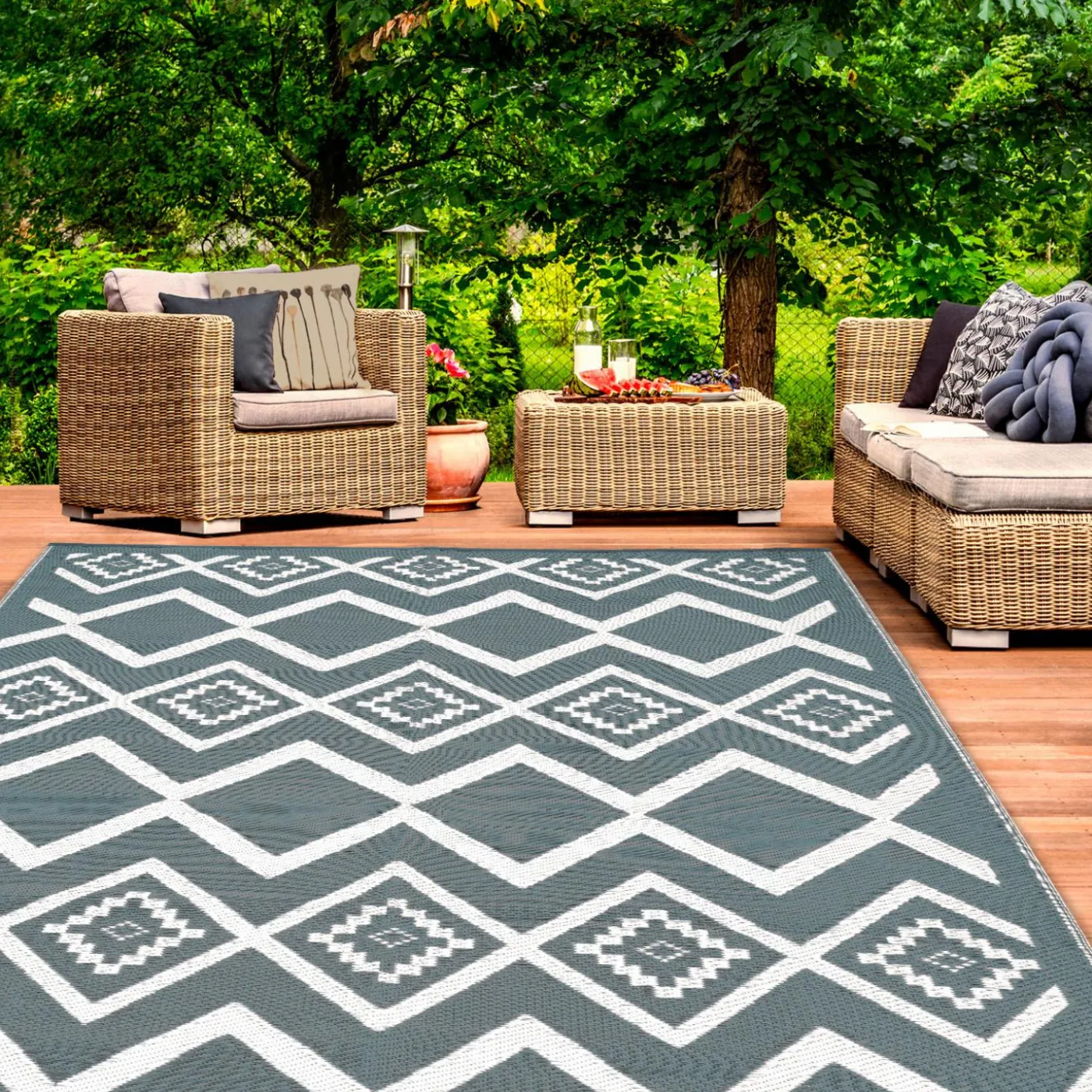 Tapis extérieur 180x280 cm gris et blanc