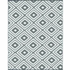 Tapis jardin motifs géométriques gris et blanc 180 x 280 cm