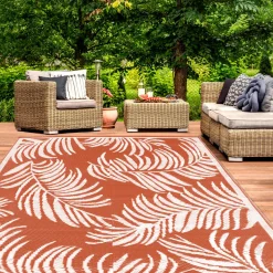 Tapis tropical d'extérieur terracotta et blanc