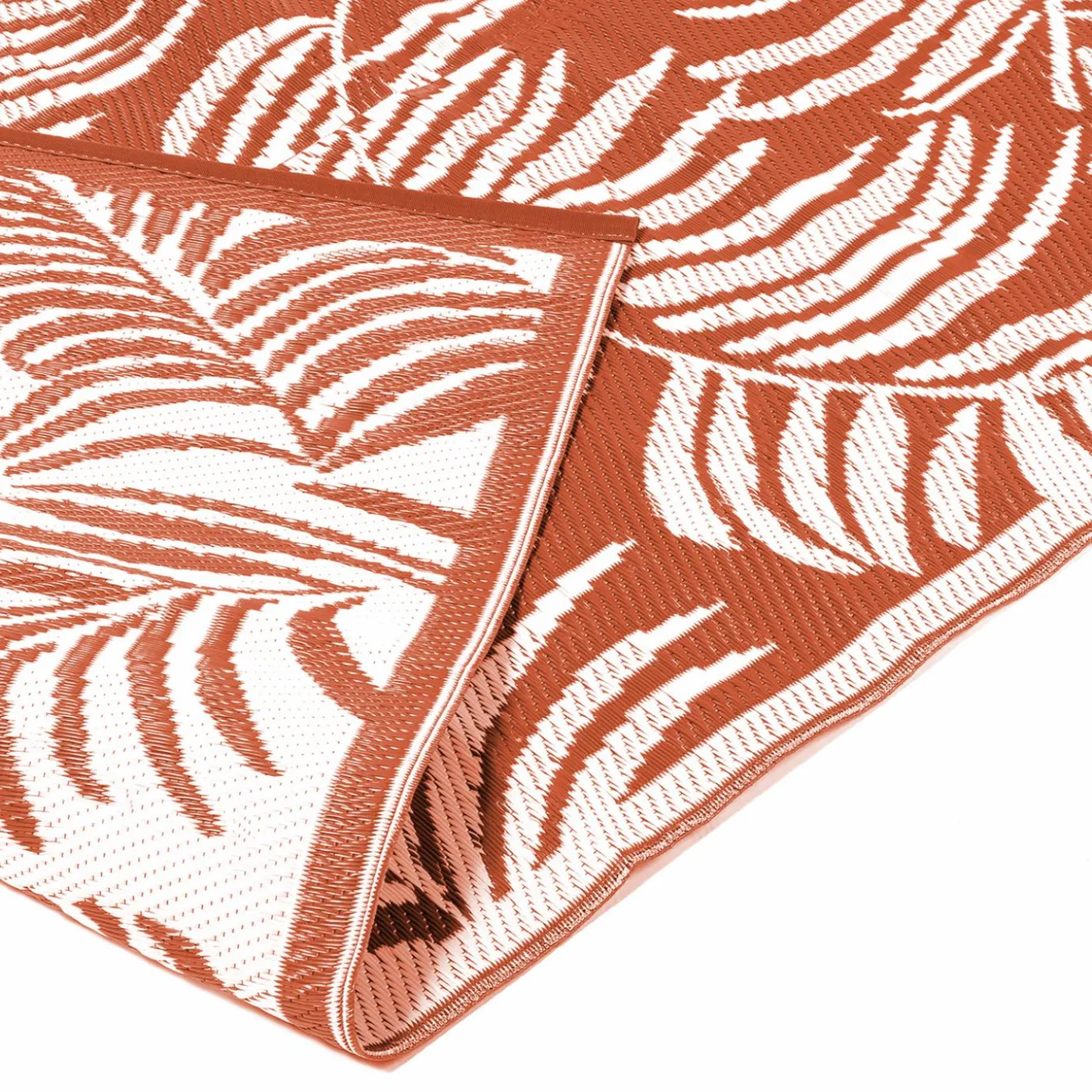 Tapis tropical d'extérieur terracotta et blanc