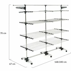 Étendoir à linge XXL 60 m sur 4 niveaux avec barre télescopique
