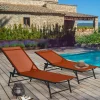 Transats de jardin acier gris anthracite et toile terracotta - lot de 2