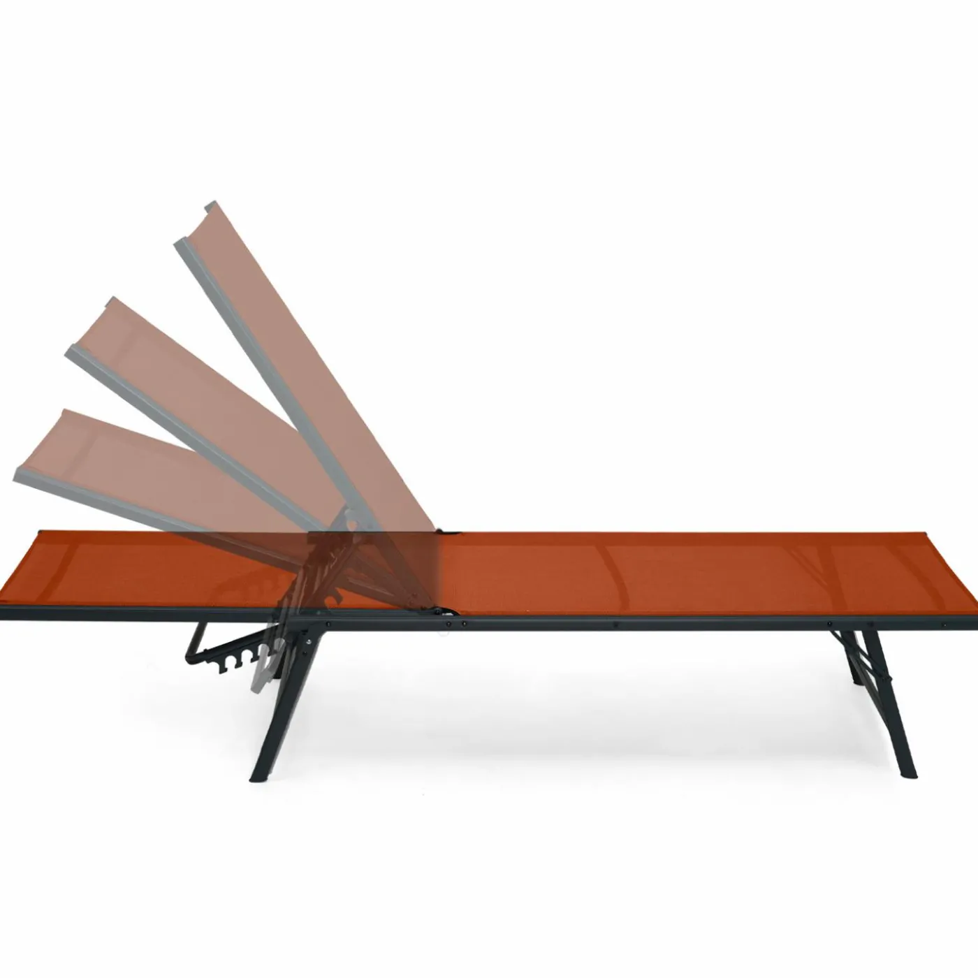 Transats de jardin acier gris anthracite et toile terracotta - lot de 2