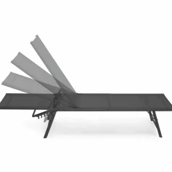 Transats de jardin acier gris anthracite et toile grise - lot de 2