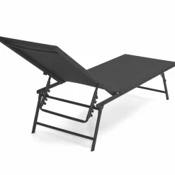 Transats de jardin acier gris anthracite et toile grise - lot de 2
