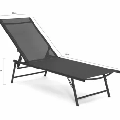 Transats de jardin acier gris anthracite et toile grise - lot de 2
