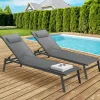 Transats de jardin aluminium gris et noir : lot de 2