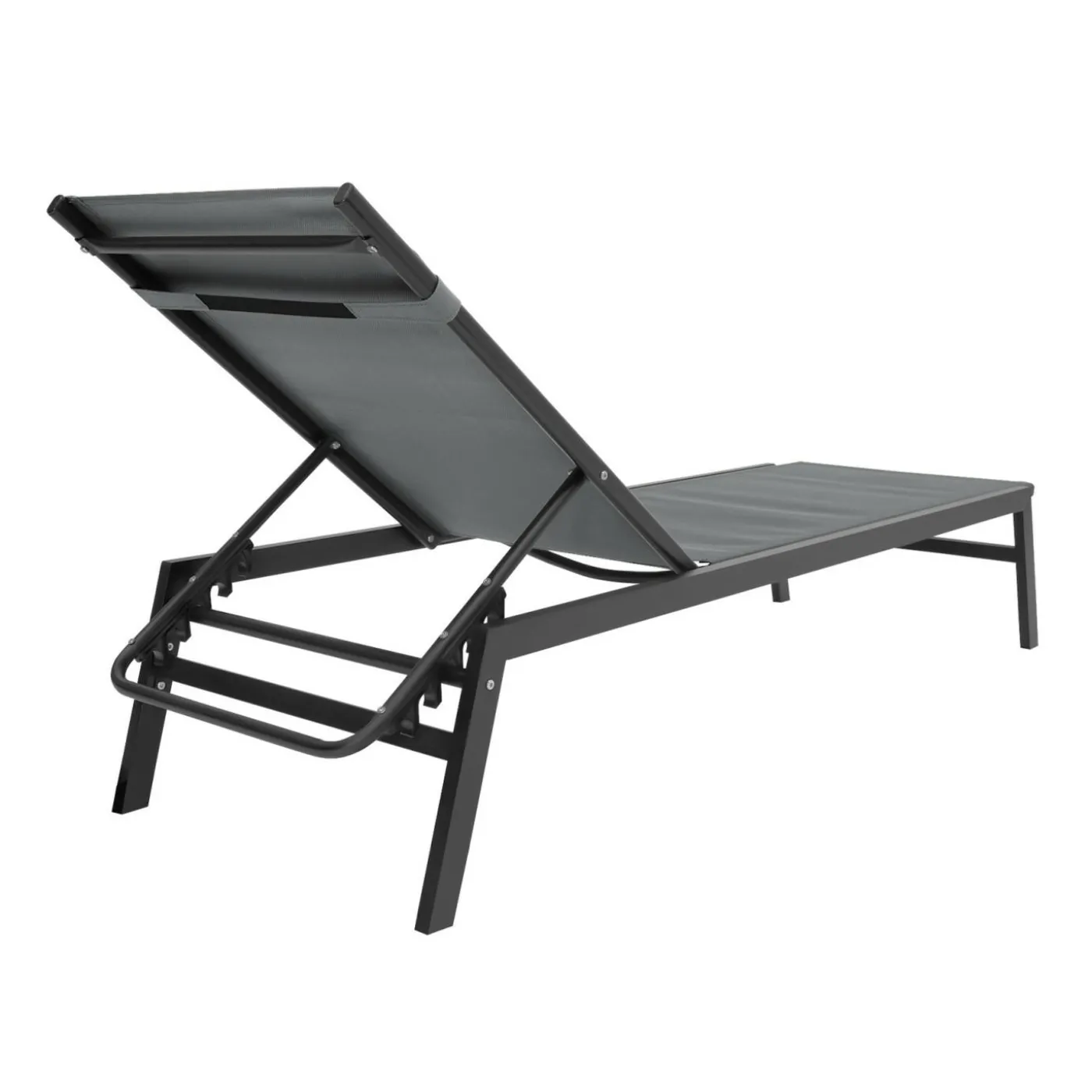 Transats de jardin aluminium gris et noir : lot de 2