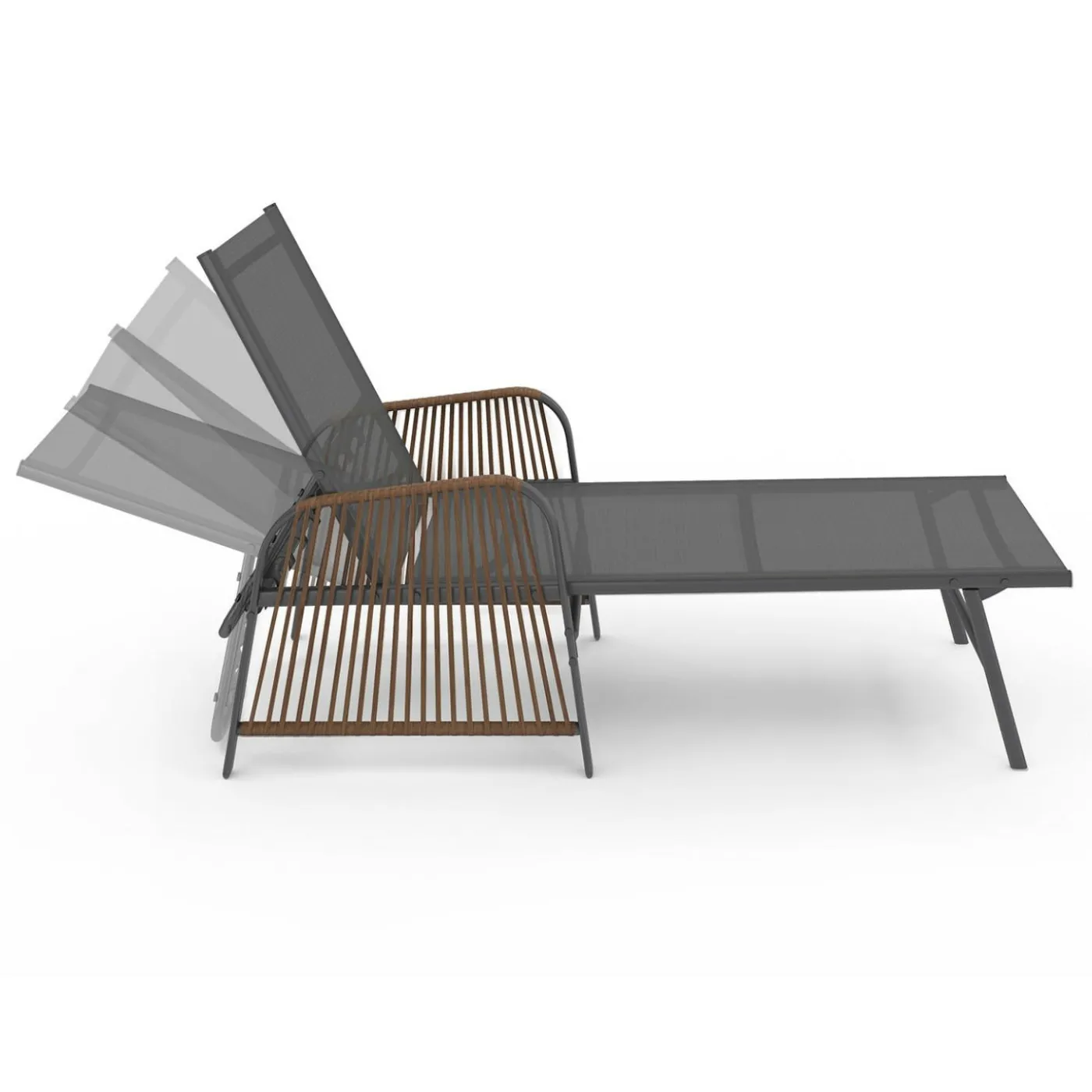 Transats de jardin inclinables gris anthracite avec accoudoirs cordage effet rotin