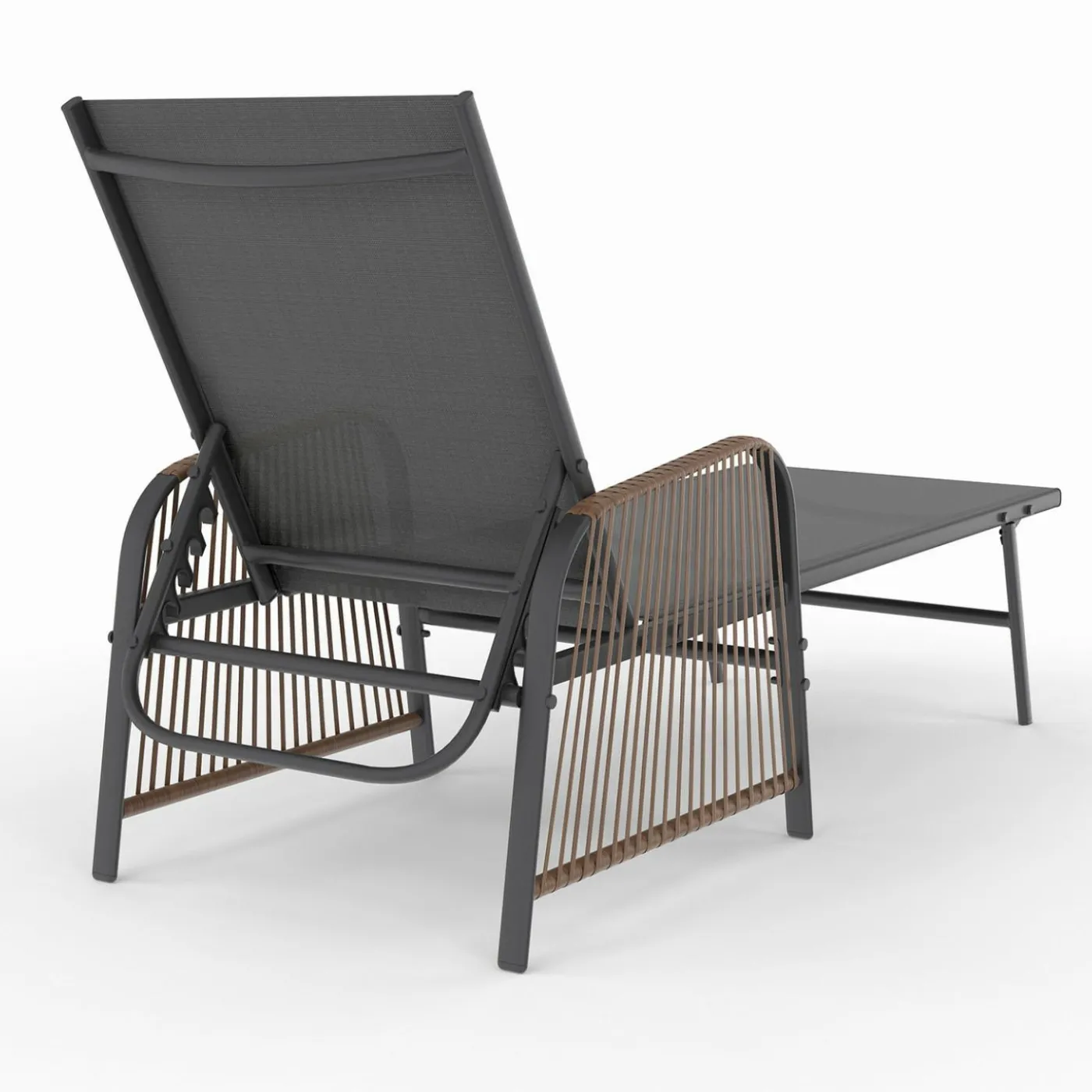 Transats de jardin inclinables gris anthracite avec accoudoirs cordage effet rotin