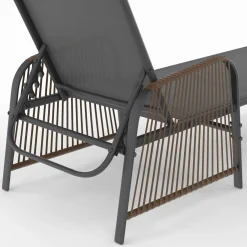 Transats de jardin inclinables gris anthracite avec accoudoirs cordage effet rotin