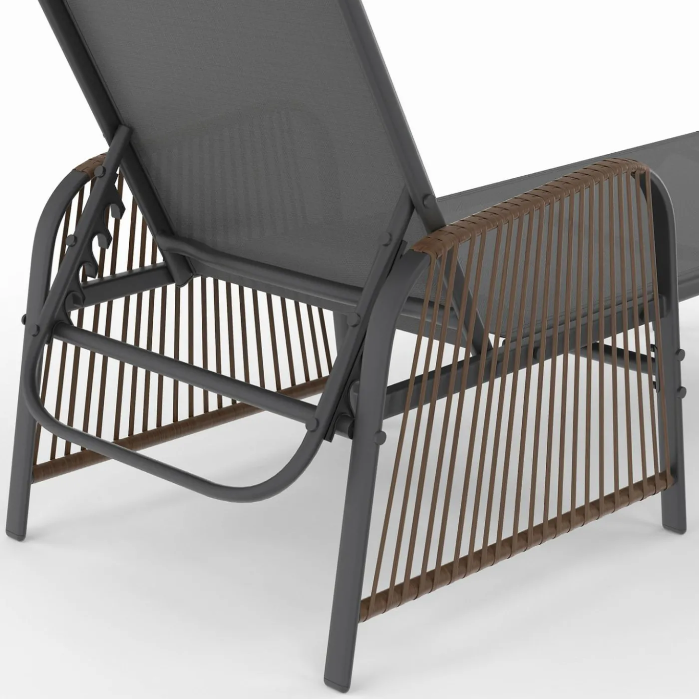 Transats de jardin inclinables gris anthracite avec accoudoirs cordage effet rotin