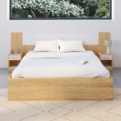 Tête de lit à chevets modulables bois et blanc
