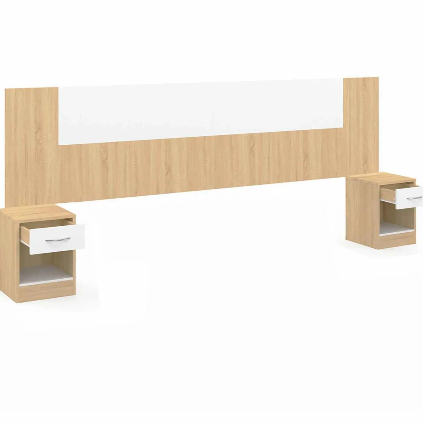 Tête de lit à chevets modulables bois et blanc