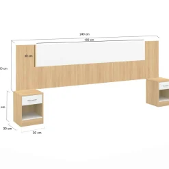 Tête de lit à chevets modulables bois et blanc