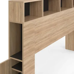 Tête de lit avec rangement intégré bois façon hêtre et noir 145 cm