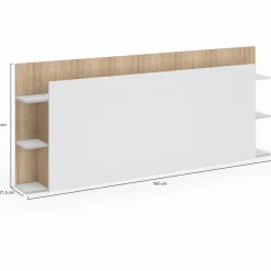 Tête de lit avec rangements blanc et bois sur pied