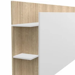 Tête de lit avec rangements blanc et bois sur pied