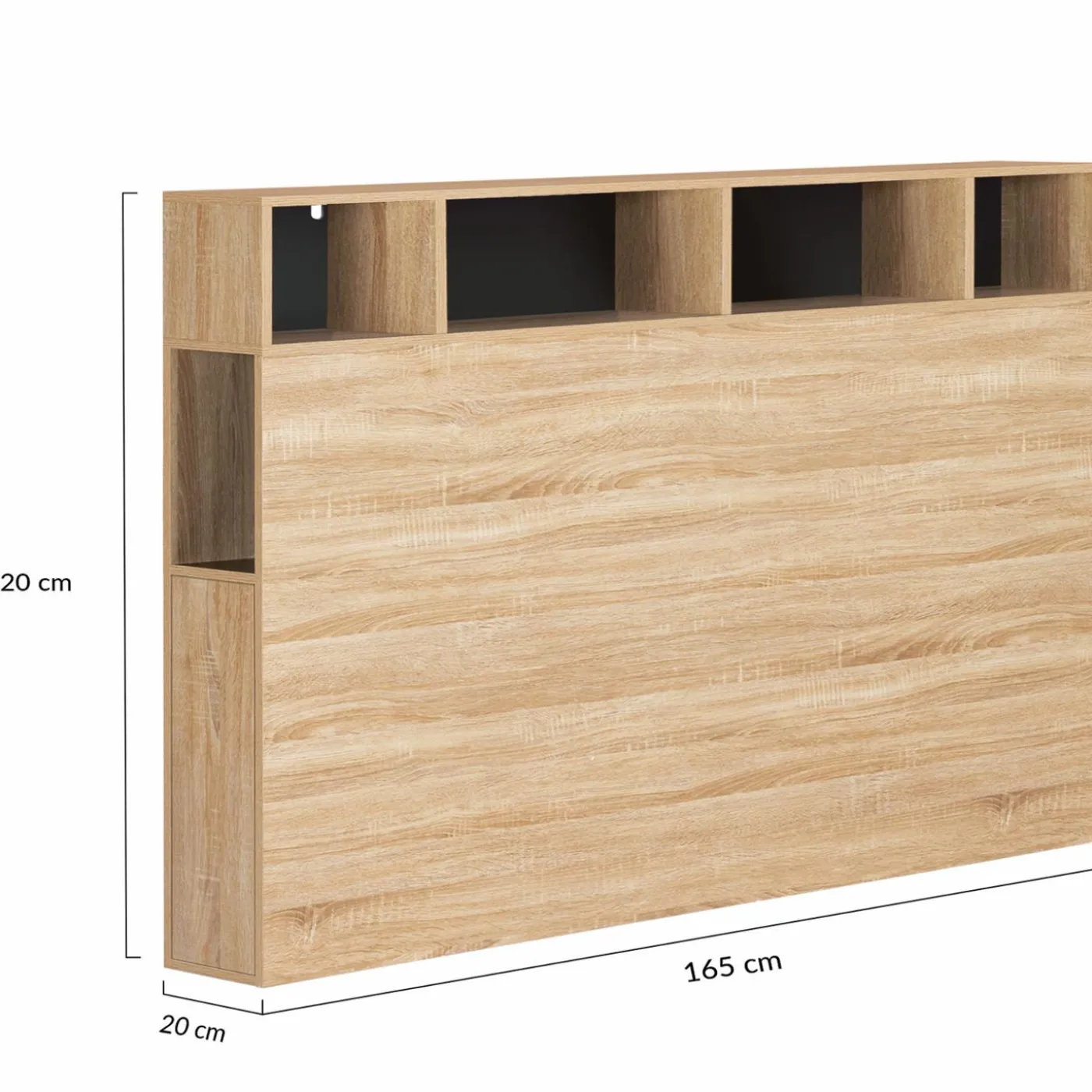 Tête de lit avec rangement intégré bois façon hêtre et noir 165 cm