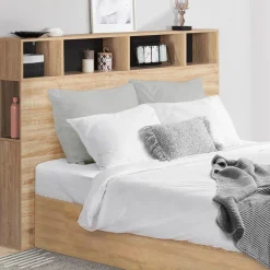 Tête de lit avec rangement intégré bois façon hêtre et noir 165 cm