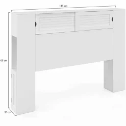 Tête de lit blanche 145 cm avec rangements fermés et niches