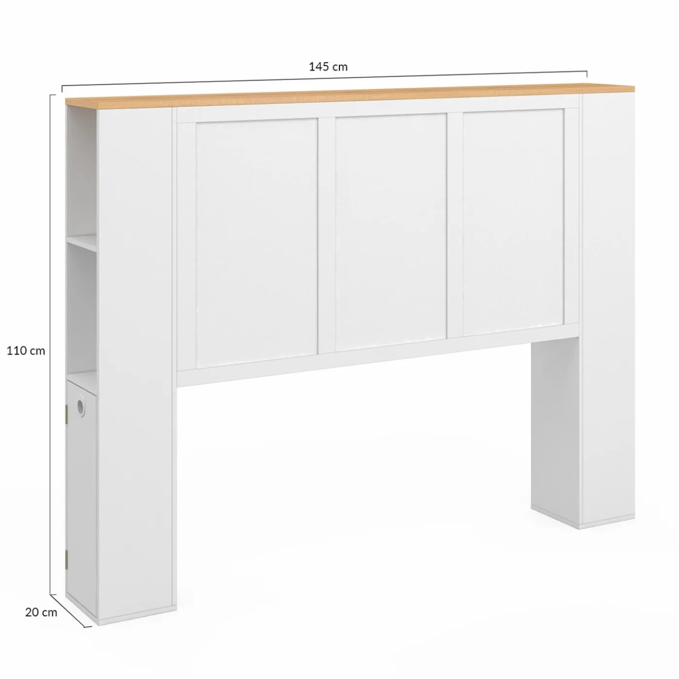 Tête de lit blanche sur pied avec plateau bois