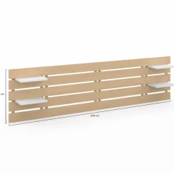 Tête de lit bois clair étagères blanches 5 larges lattes 240 cm