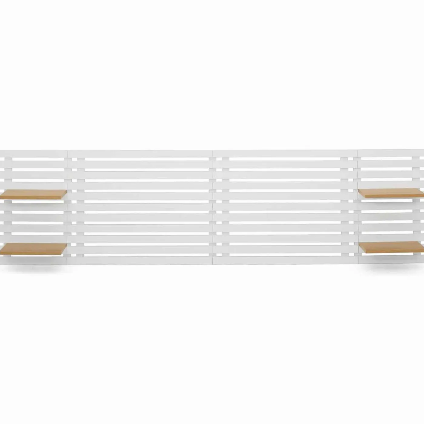 Tête de lit en lattes bois blanc étagères façon hêtre 240 cm