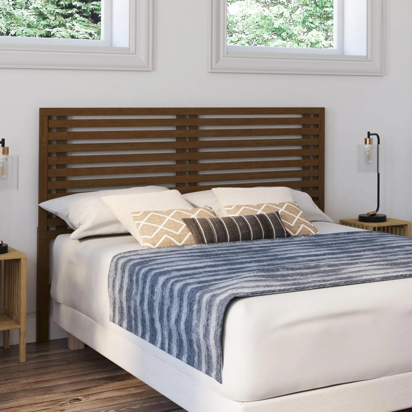 Tête de lit en lattes coloris bois vieilli 160 cm