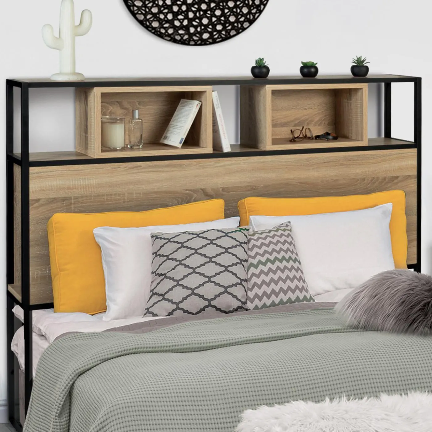 Tête de lit industrielle 145 cm bois et métal