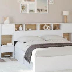 Tête de lit sur pied blanc et bois