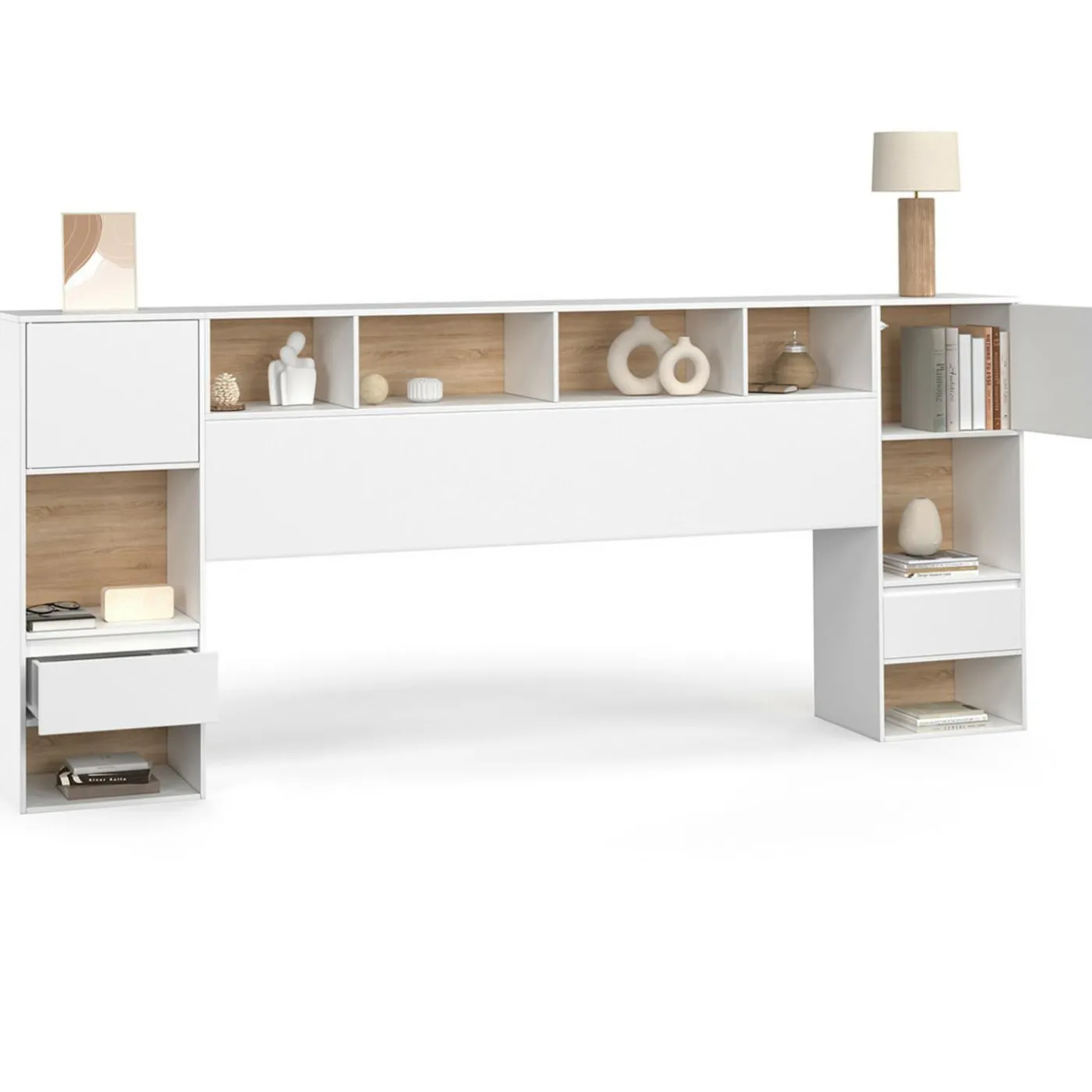 Tête de lit sur pied blanc et bois